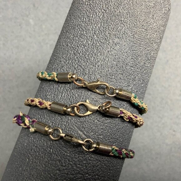 Woven Twisted Cord Bracelet Trio 7 In Gray Purple Turquoise Silver Versatile 70s - Picture 2 of 5